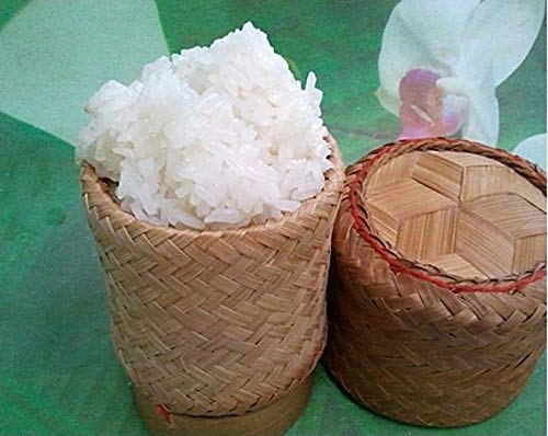 Handmade Thai-Lao Bamboo Sticky Rice Steamer Basket Set - 5-Piece Traditional Kitchen Cookware for Perfect Sticky Rice & Steaming Vegetables | Ideal for Asian Cooking, Camping & Outdoor Picnics