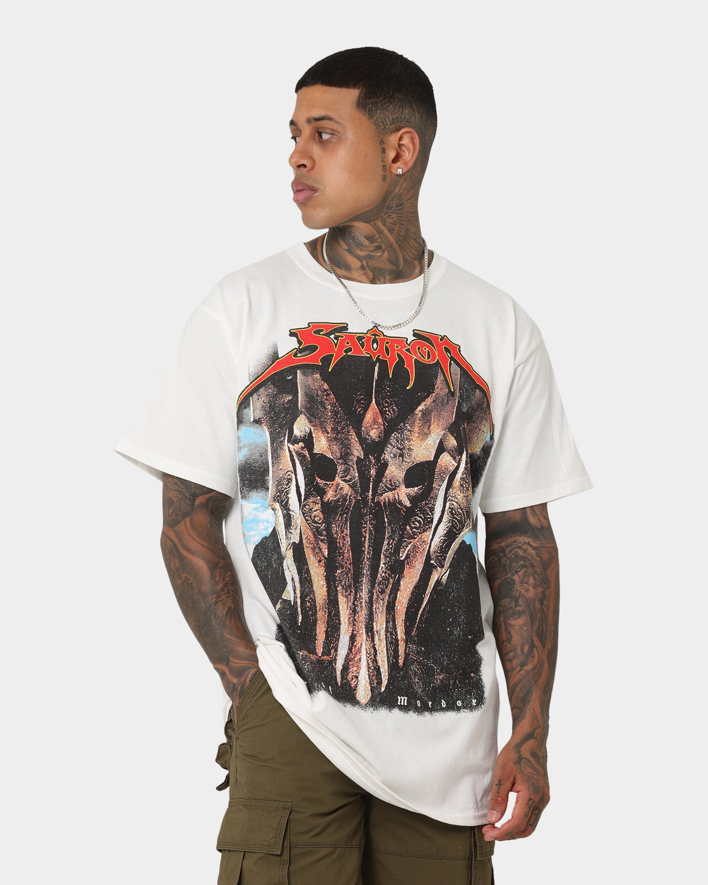 Lord of the Rings Sauron Graphic T-Shirt - White Cotton Vintage Tee for Men & Women | Perfect for Cosplay, Movie Nights & LOTR Fans