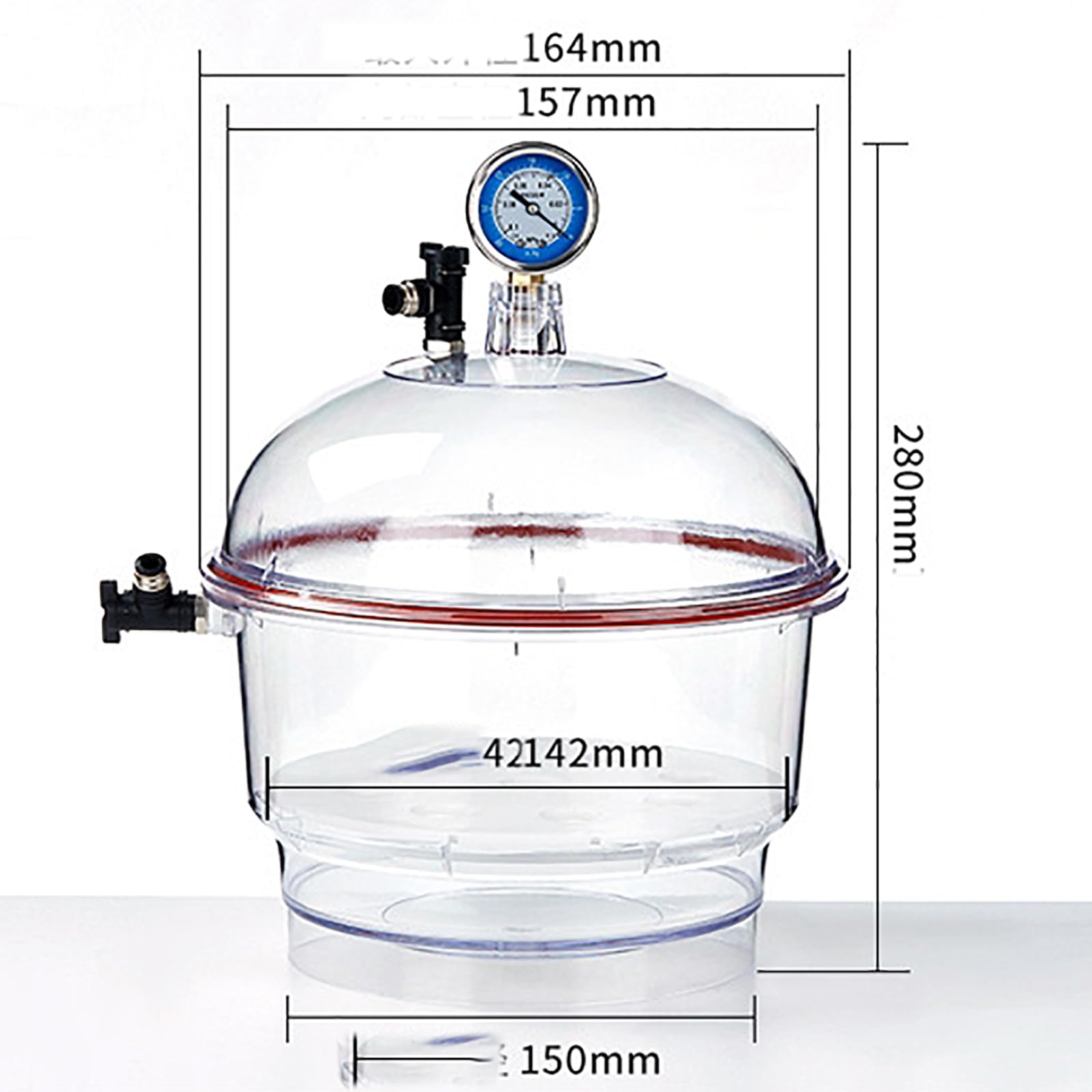 Premium Transparent Plastic Vacuum Desiccator with Double Vacuum Valve & Pressure Gauge - Laboratory-Grade Airtight Seal for Anti-Oxidation | Ideal for Research Labs, Graduate Studies & Chemical Storage
