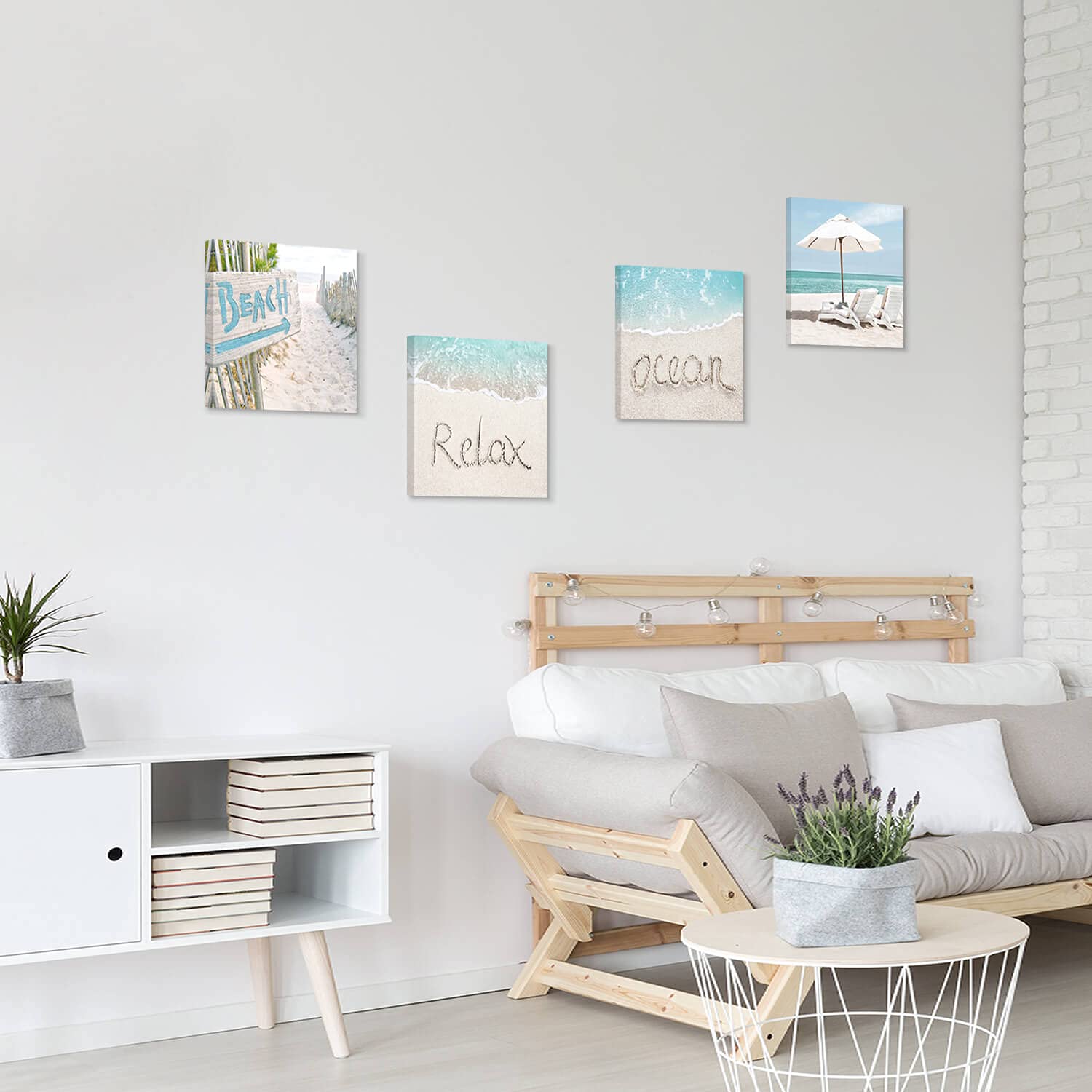SD SOFT DANCE Coastal Wall Art Set - 4 Piece 16x16 Inch Beach & Ocean Canvas Prints for Bathroom Decor | Nautical Themed Painting for Seaside Home, Office or Spa Decoration