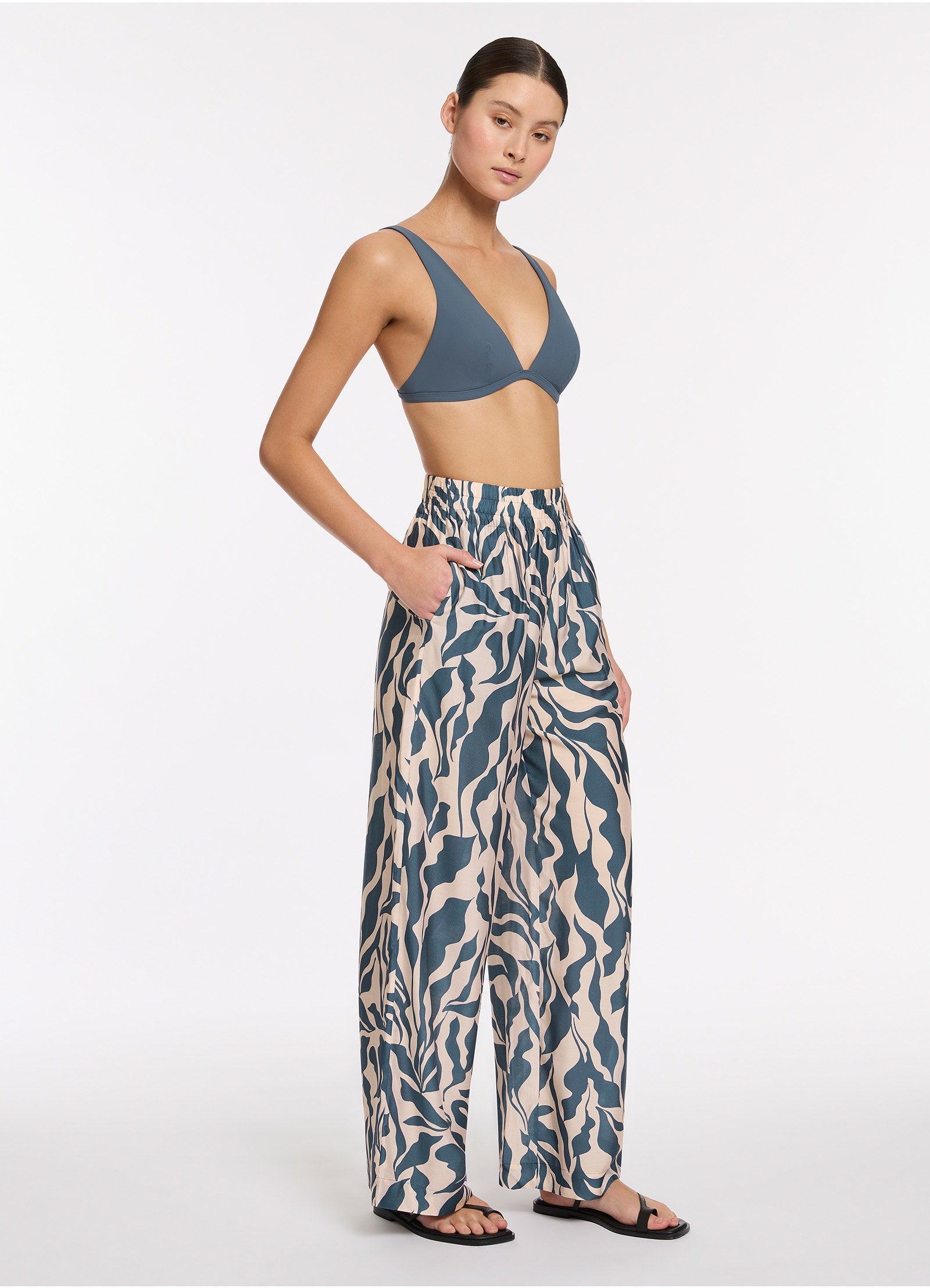 Sereno Wide Leg Pants for Women - Soft & Comfortable High Waist Trousers in Steel Blue | Perfect for Office, Casual Wear & Travel
