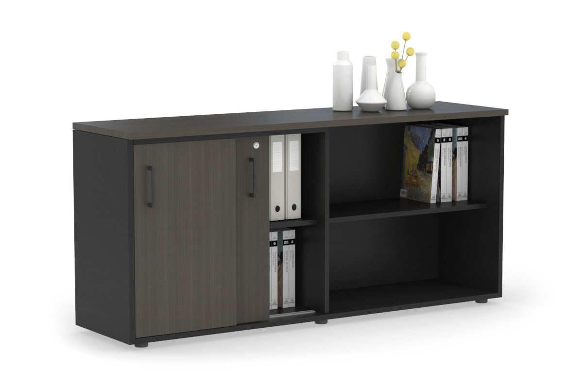 Modern 2-Door Sliding Credenza with Open Storage - Stylish TV Stand, Entryway Cabinet & Living Room Organizer for Home & Office