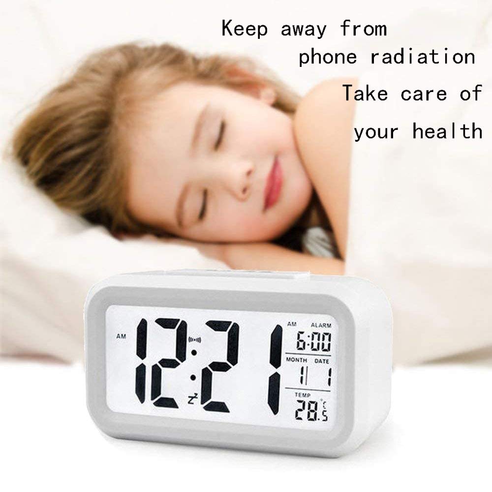 Digital Alarm Clock with LCD Display - 12/24H Time, Temperature, Snooze & Sleep Timer - White Electric Bedside Clock for Bedroom | Perfect for Nightstands, Home Office & Dorm Rooms
