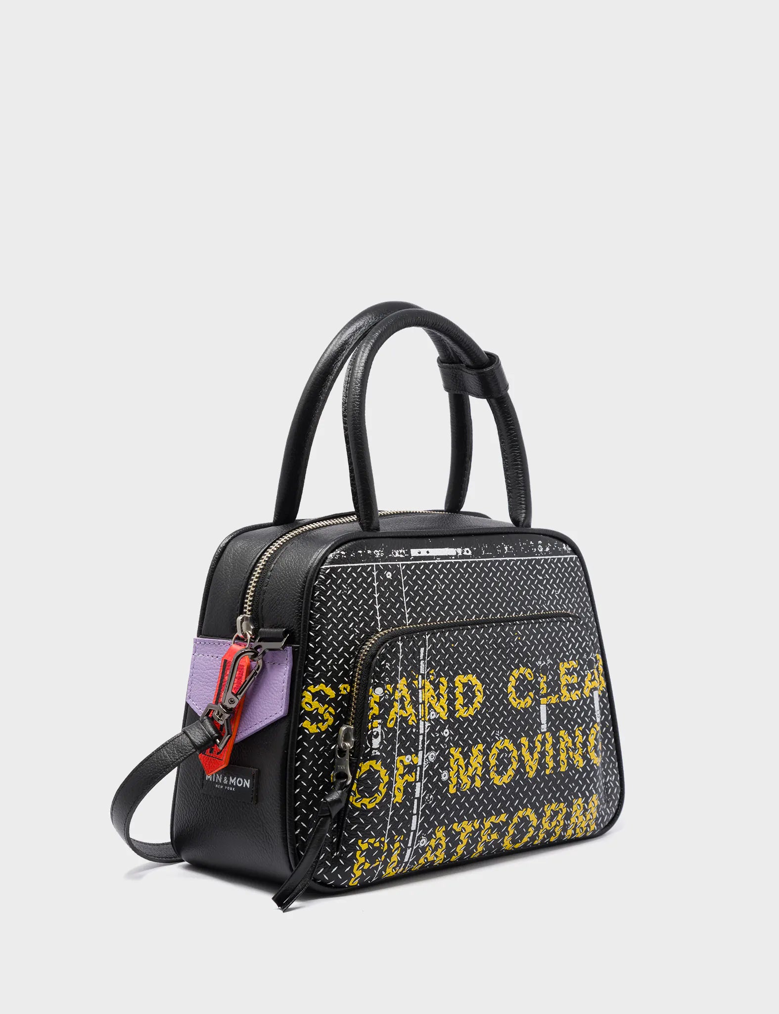 Marino Medium Crossbody Bag - Black Genuine Leather with Subway Platform Print | Stylish & Durable for Work, Travel & Daily Use