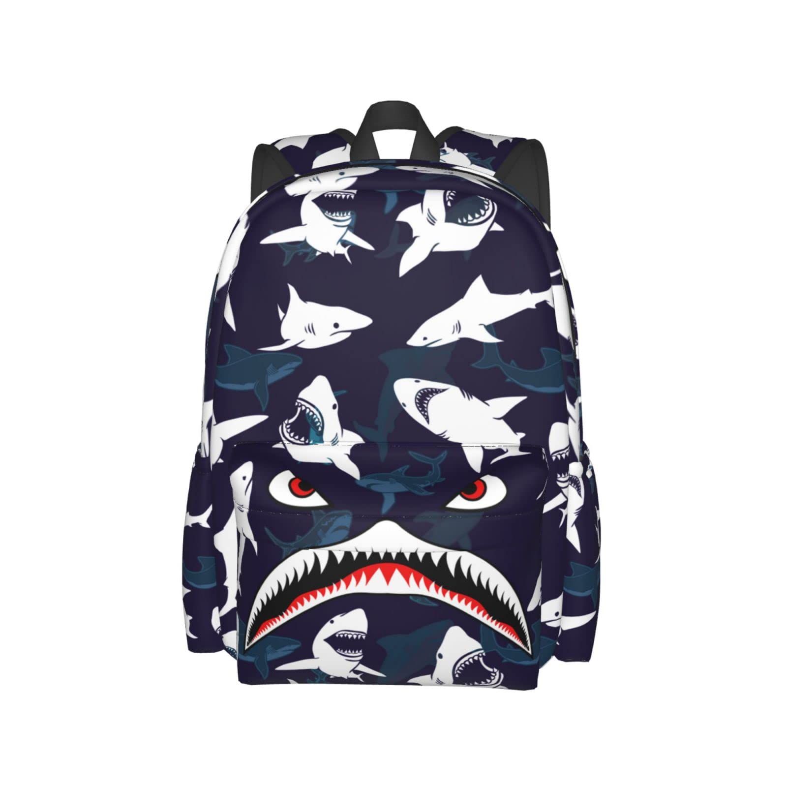 Brave White Fish Teeth Print Stylish Backpack for College Students - Adjustable Padded Shoulder Straps, Lightweight Daypack for Travel, School & Outdoor Adventures