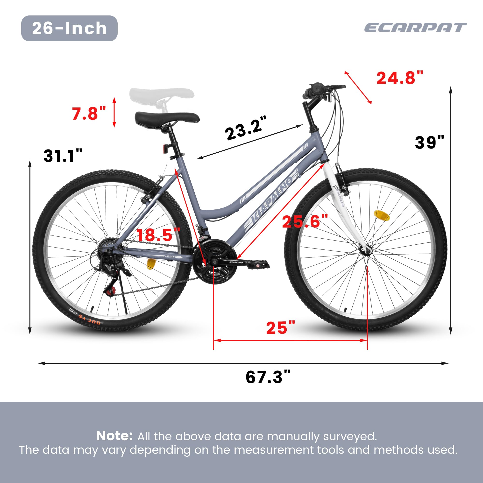 26 Inch Mountain Bike for Men & Women - 21 Speed Bicycle with V-Brake for Outdoor Cycling, Commuting, Snow Riding - Perfect Gift for Birthday, New Year - Ideal for School, Work & City Riding