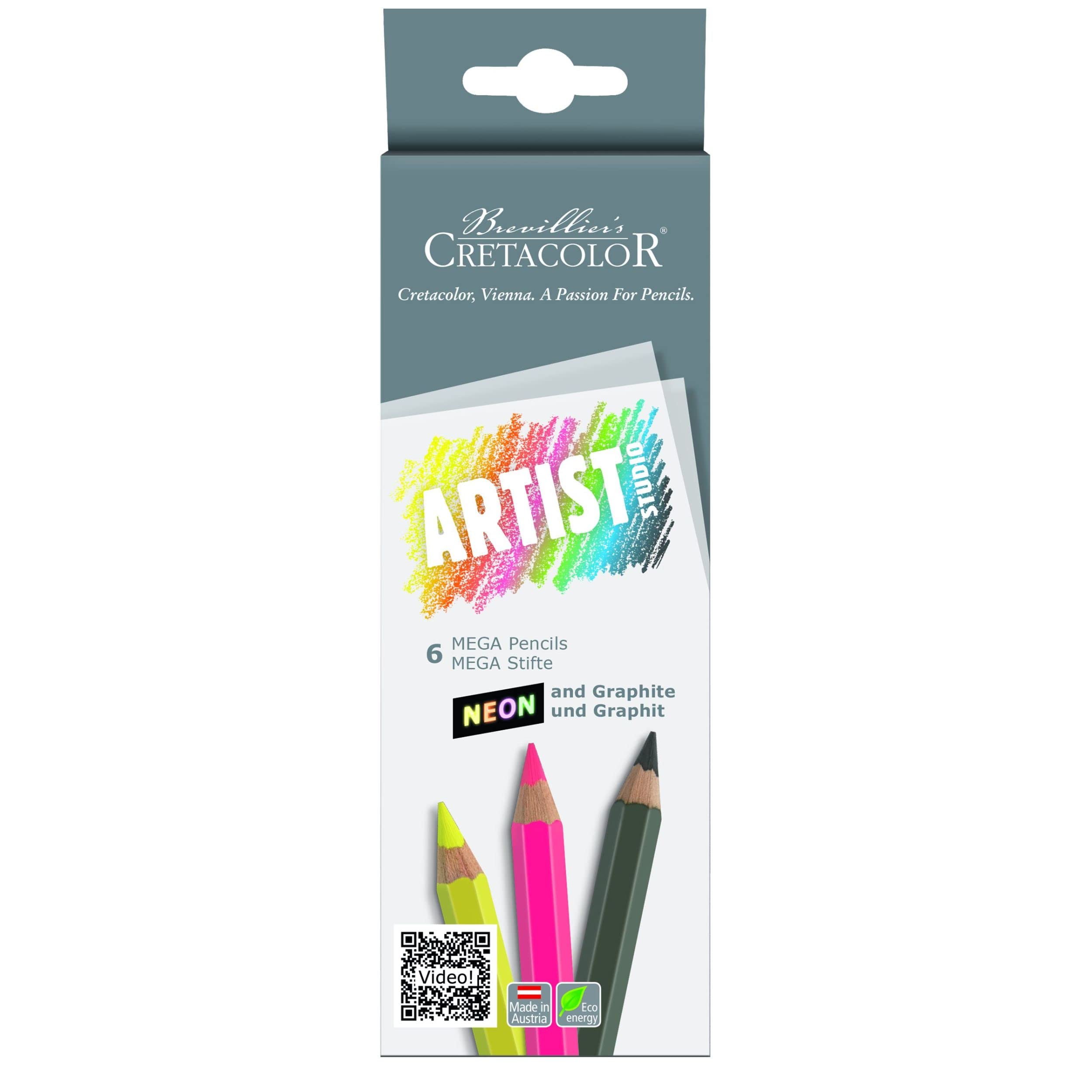 CRETACOLOR Artist Studio Line Neon Pencil Set - 6 Pack for Sketching, Drawing & Coloring | Perfect for Artists, Students & DIY Projects