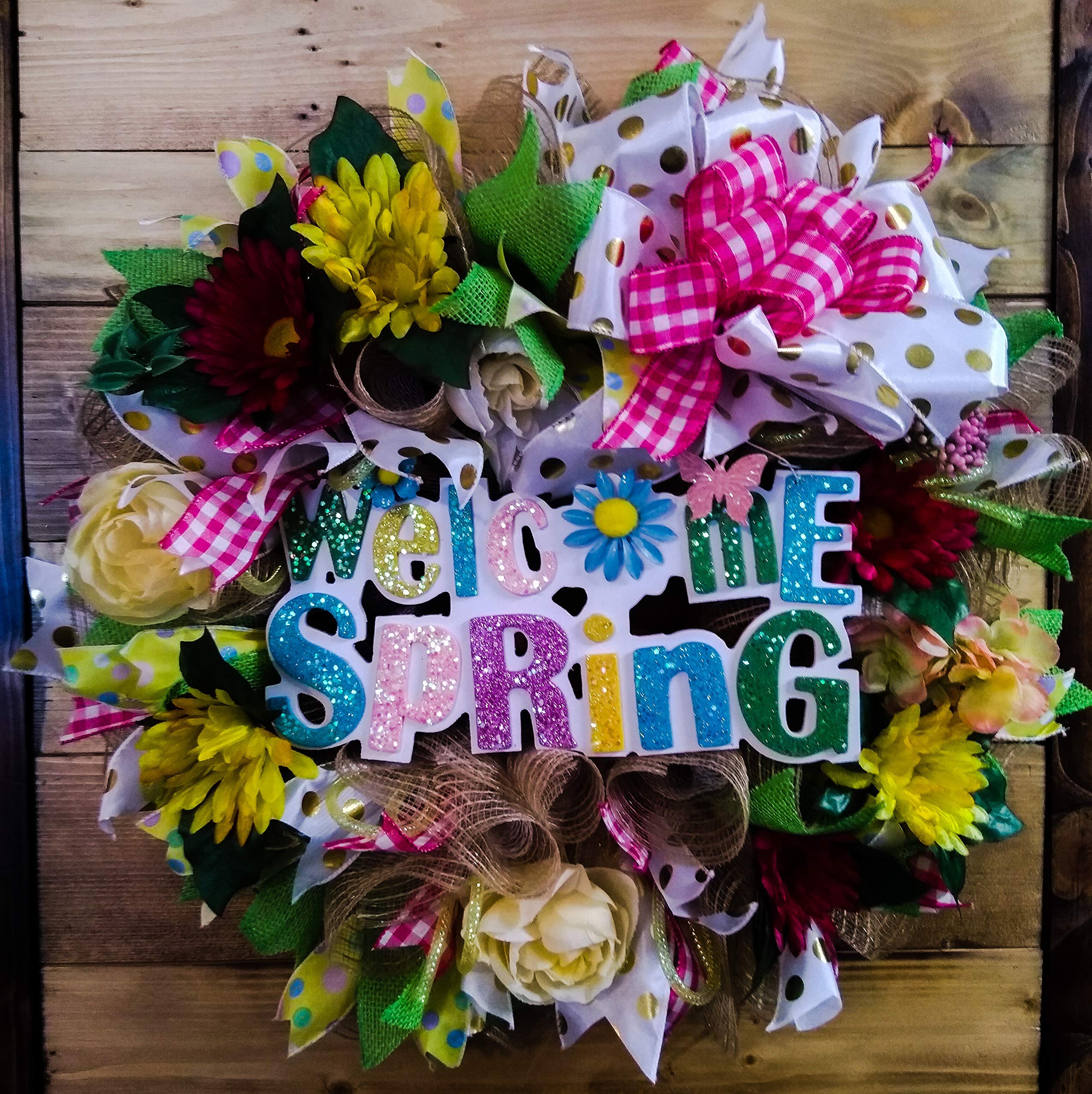 Easter Spring Wreath - Decorative Mesh Welcome Wreath for Front Door Decor, Seasonal Home Decorations, Easter Party & Spring Festival Decor