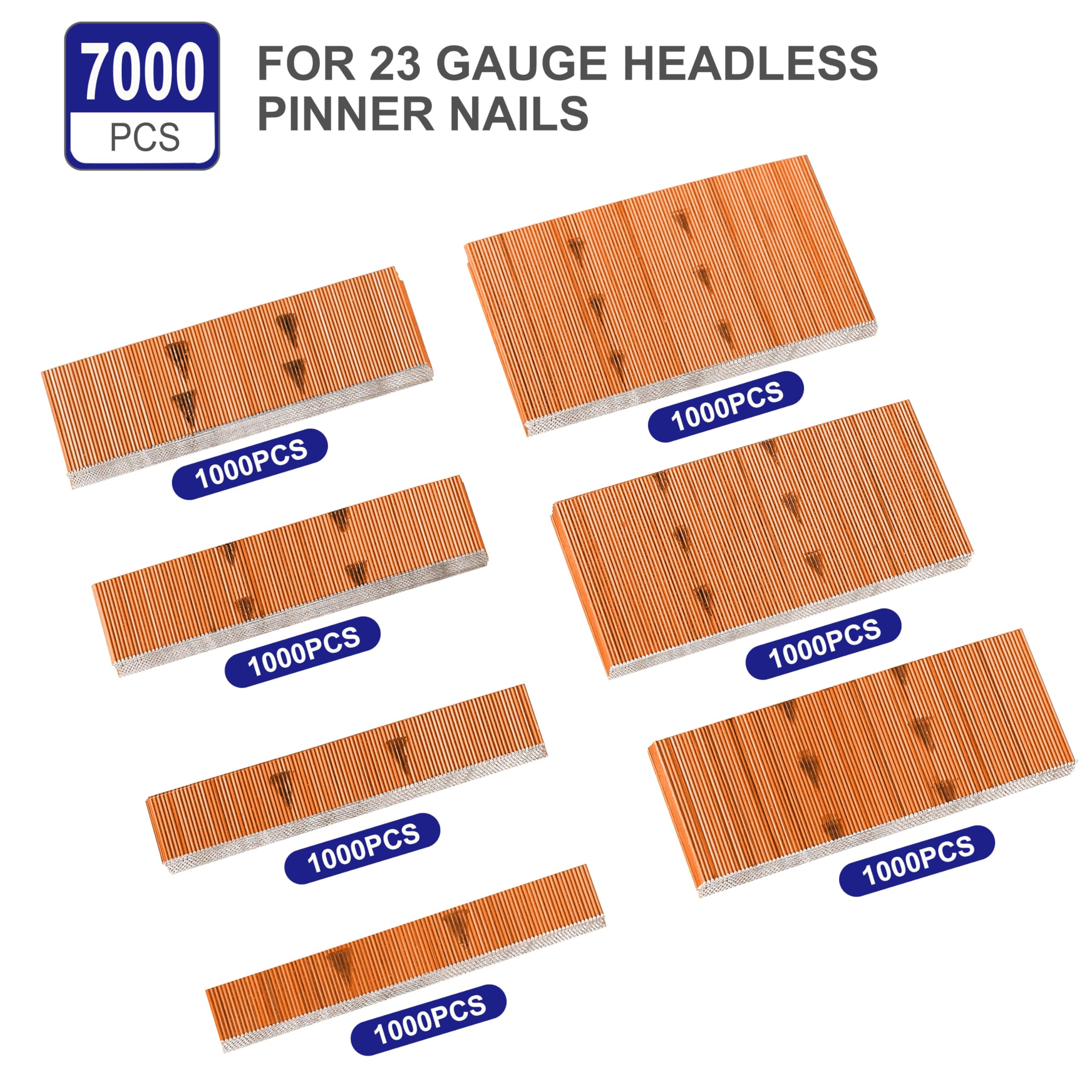 7000 Pcs 23 Gauge Headless Pin Nails - 7 Sizes (3/8