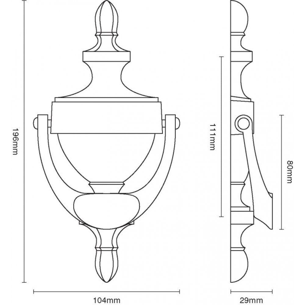 Polished Nickel Urn Door Knocker - Elegant & Durable Front Door Hardware for Traditional & Classic Home Decor - Perfect for Victorian, Colonial & Antique Style Houses