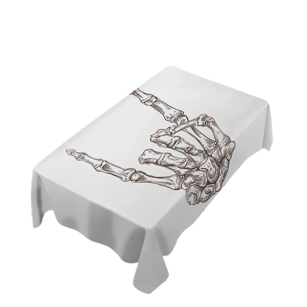 Zaueky Skeleton Hand Heavy Metal Tablecloth - Gothic Rock Punk Grave Bones Design, Easy Clean Rectangle Kitchen Dining Table Cover (60x104 Inch) for Halloween Party, Horror Theme Decor & Gothic Home Accessories