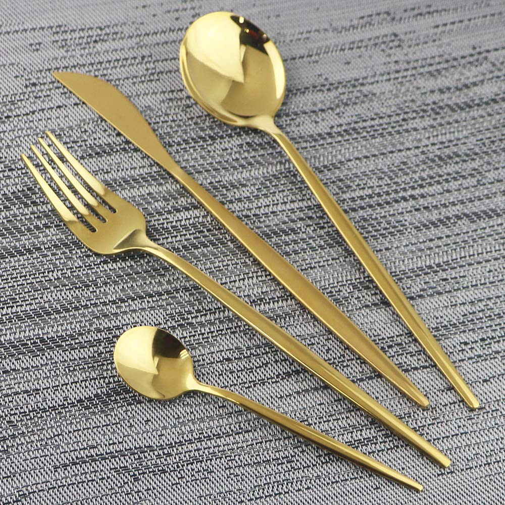 24-Piece Gold Mirror Flatware Set - 304 Stainless Steel Cutlery Set with Knives, Forks & Spoons - Elegant Dinnerware for Formal Dining, Wedding Gifts & Luxury Table Setting (Gold Finish)