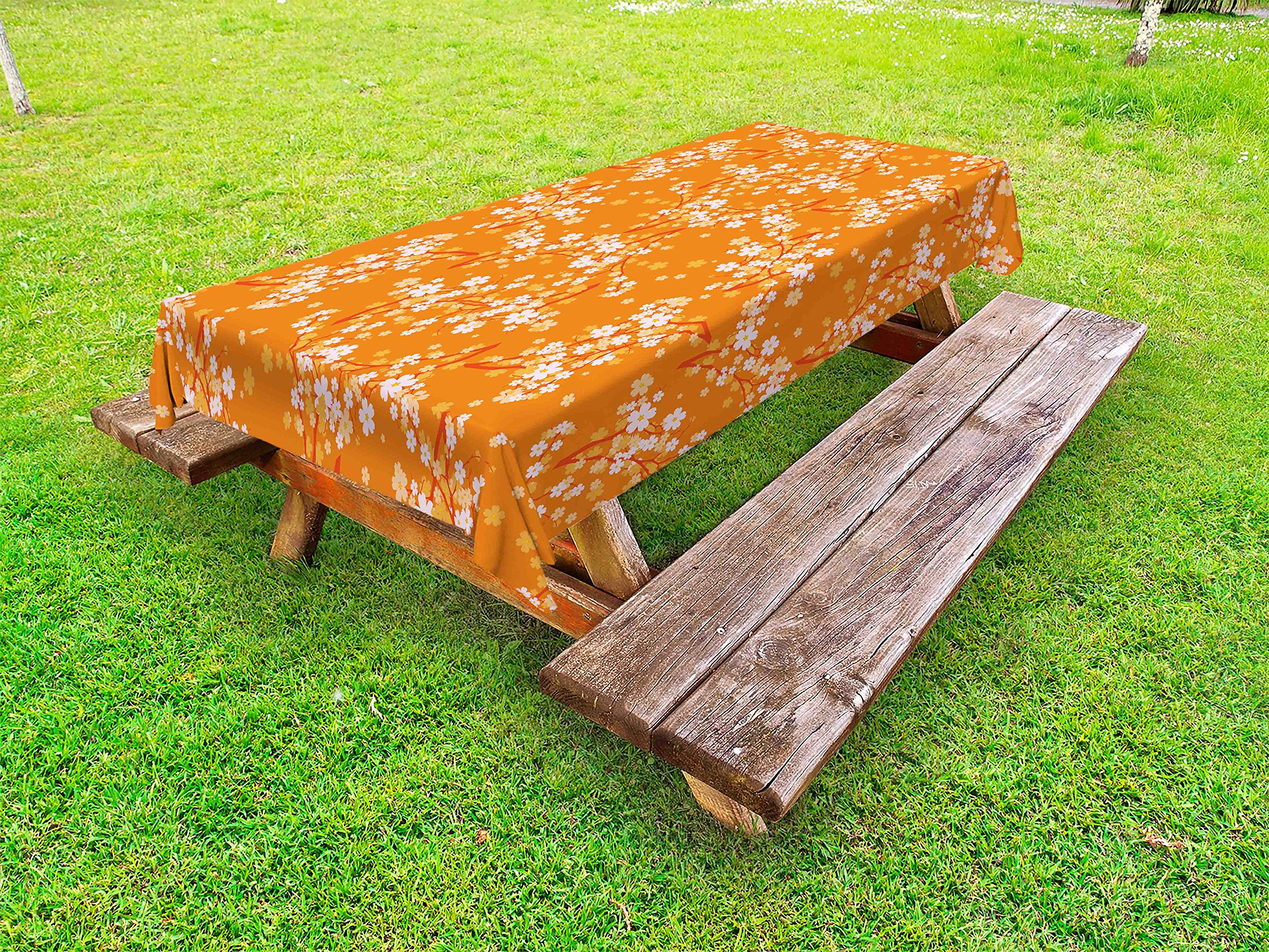Ambesonne Floral Outdoor Tablecloth - Vivid Blooming Tree Branches Spring Flower Design, Washable Picnic Table Cover 58x120 Inches, Orange Lilac - Perfect for Garden Parties, BBQs, and Outdoor Dining