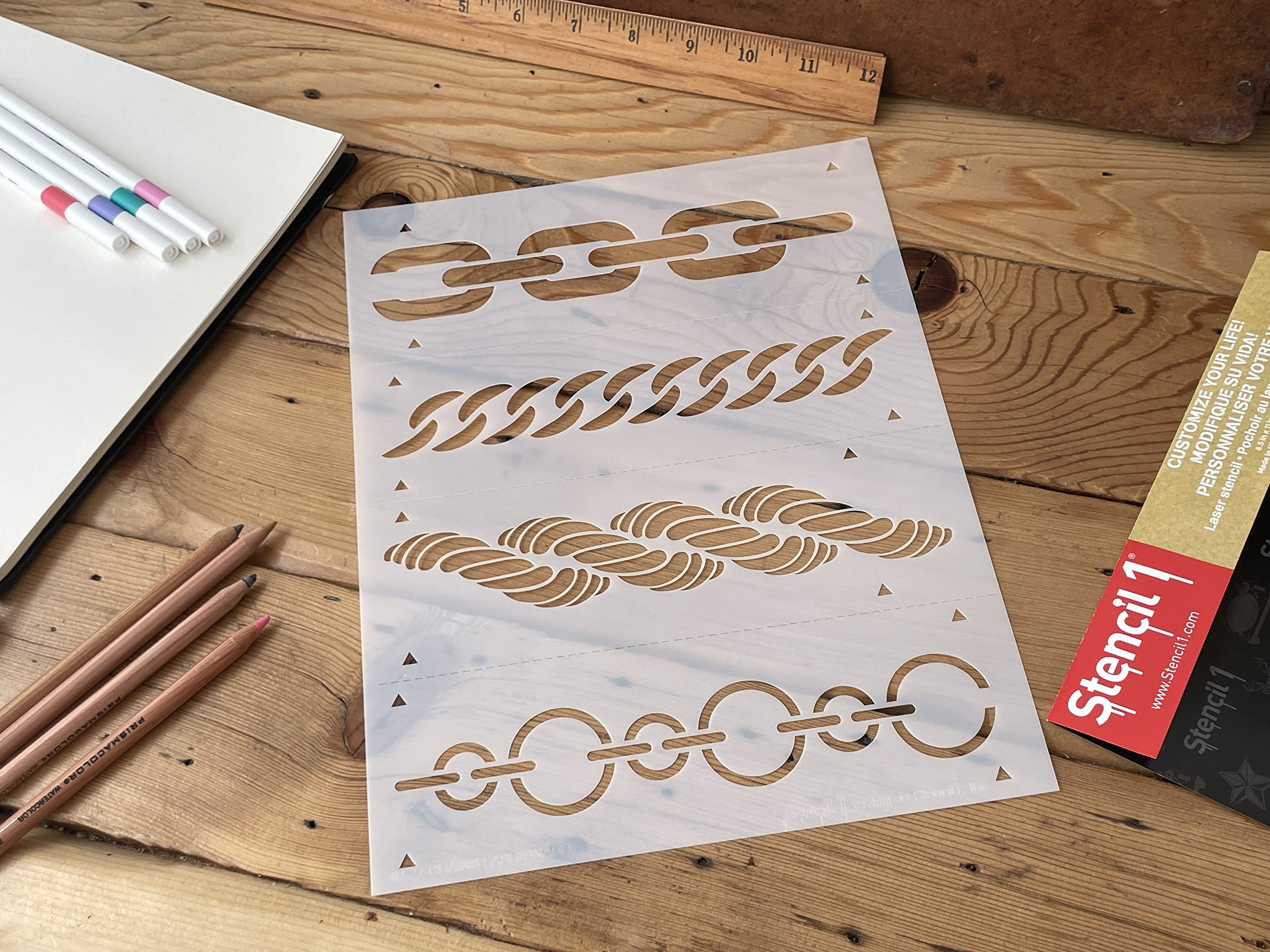 Durable Reusable Stencil Set for Drawing & Painting - 4-Pack Stencil Chains for Wall Art, Fabric, Furniture Décor & DIY Crafts - Perfect for Home Decor, Scrapbooking & Creative Projects