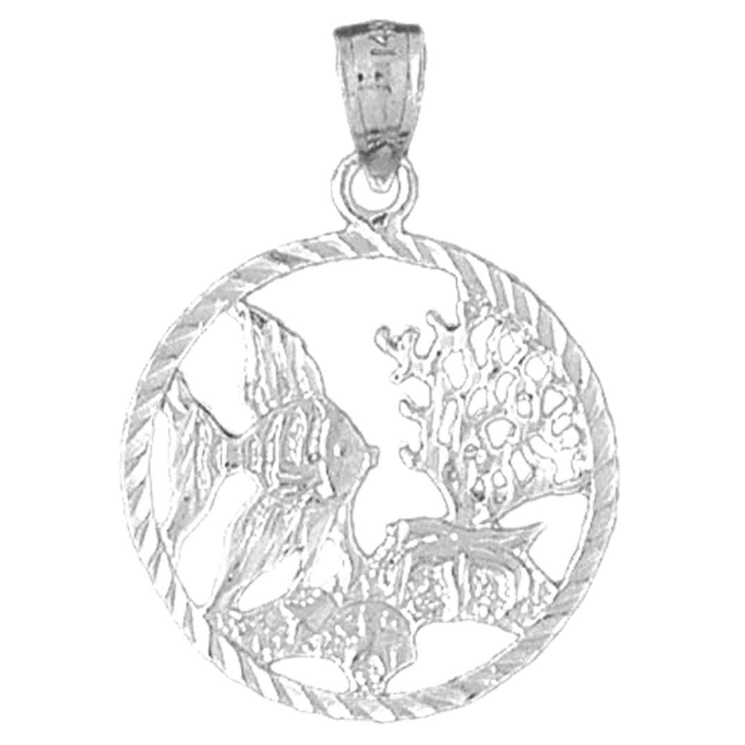 925 Sterling Silver Tropical Fish & Coral Pendant Necklace - 30mm Ocean-Themed Jewelry for Beach Vacations, Summer Parties & Marine Lovers