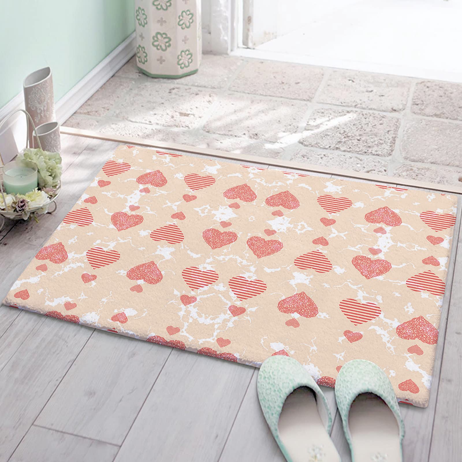Soft Fluffy Shag Bath Mat - Pink Heart Plush Area Rug for Bathroom, Bedroom & Living Room - Warm Non-Slip Door Mat for Cozy Home Decor - Perfect for Thanksgiving & Valentine's Day Gifts
