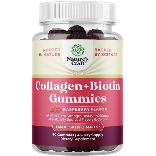 Extra Strength Biotin & Collagen Gummies for Women - 10,000mcg Hair Skin Nails Supplement with Marine Collagen | Non-GMO, Kosher Certified | 45 Day Supply - Promote Healthy Hair Growth & Glowing Skin for Work, Gym & Daily Beauty Routine