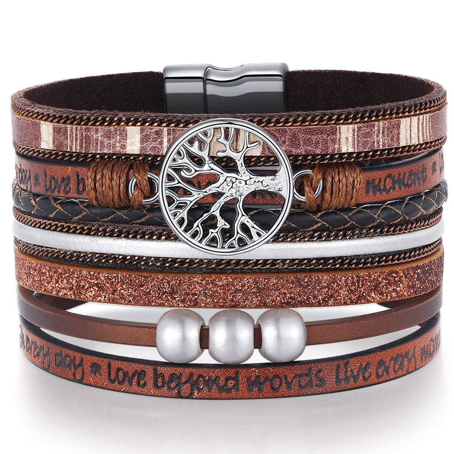 Tree of Life Leather Bracelet for Women - Inspirational Jewelry Gift for Birthday, Mother's Day, Teen Girls | Boho Chic Accessory for Daily Wear & Special Occasions