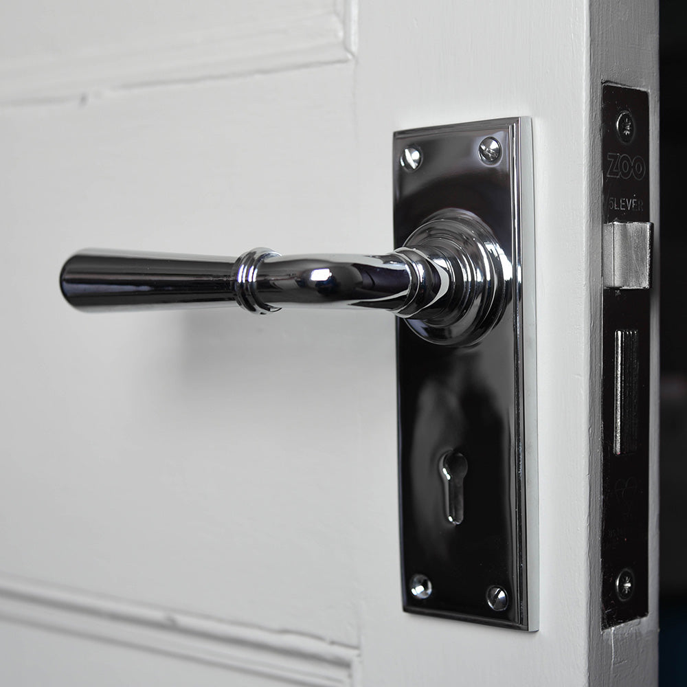 Polished Chrome Newbury Lever Lock Door Handles - Modern & Secure Entryway Hardware for Home & Office Doors | Perfect for Interior & Exterior Use