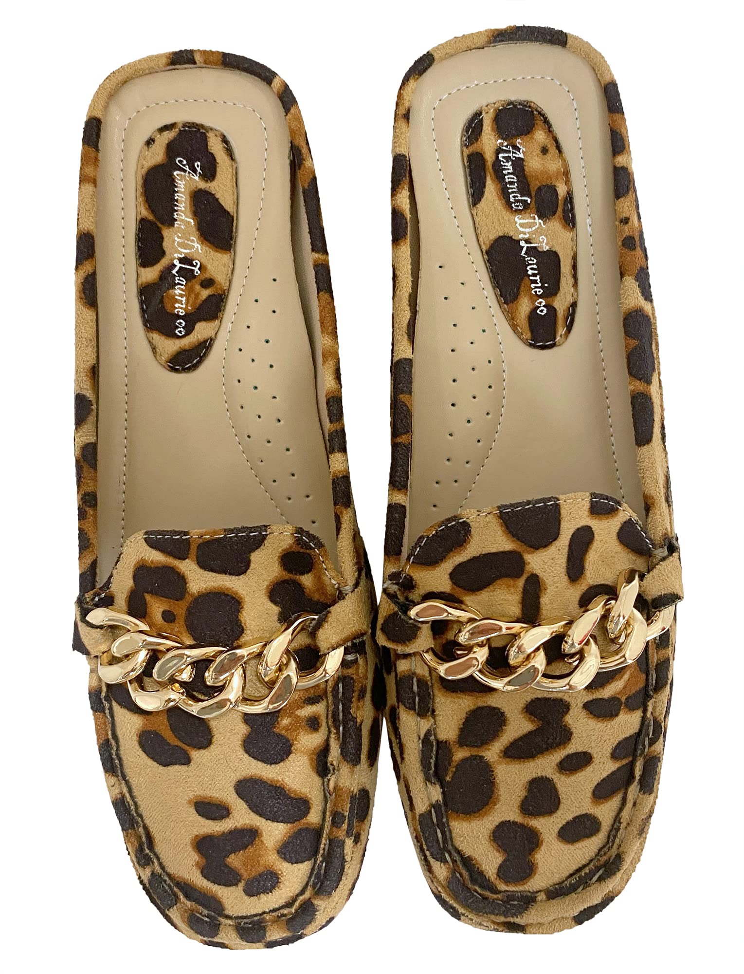 Amanda DiLaurie Women's Slip-On Mules with Gold Chain - Comfortable Backless Flats for Casual Wear, Office & Summer Outfits
