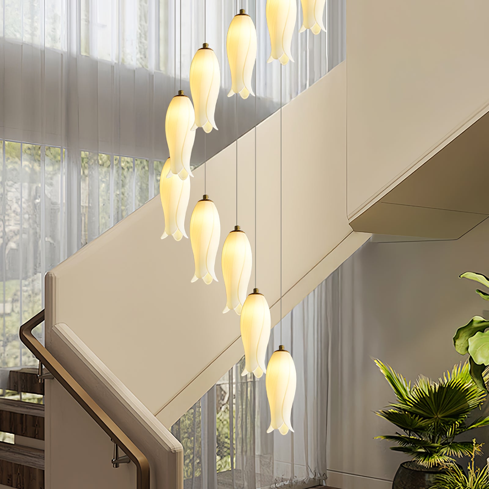 Luma Flora Staircase Chandelier - Modern Crystal Ceiling Light for Stairwell, Hallway & Entryway - Elegant Home Decor Lighting