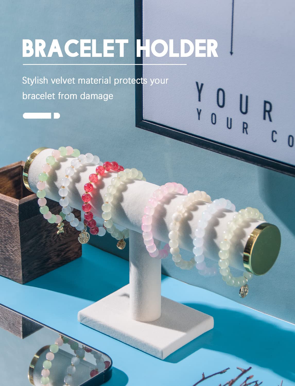 Bracelet Holder Stand - Jewelry Display Organizer for Women & Men - Bangle & Watch Storage for Selling - Jewelry Business Supplies (Beige with Metal Lid) - Perfect for Retail Stores, Boutiques & Home Organization
