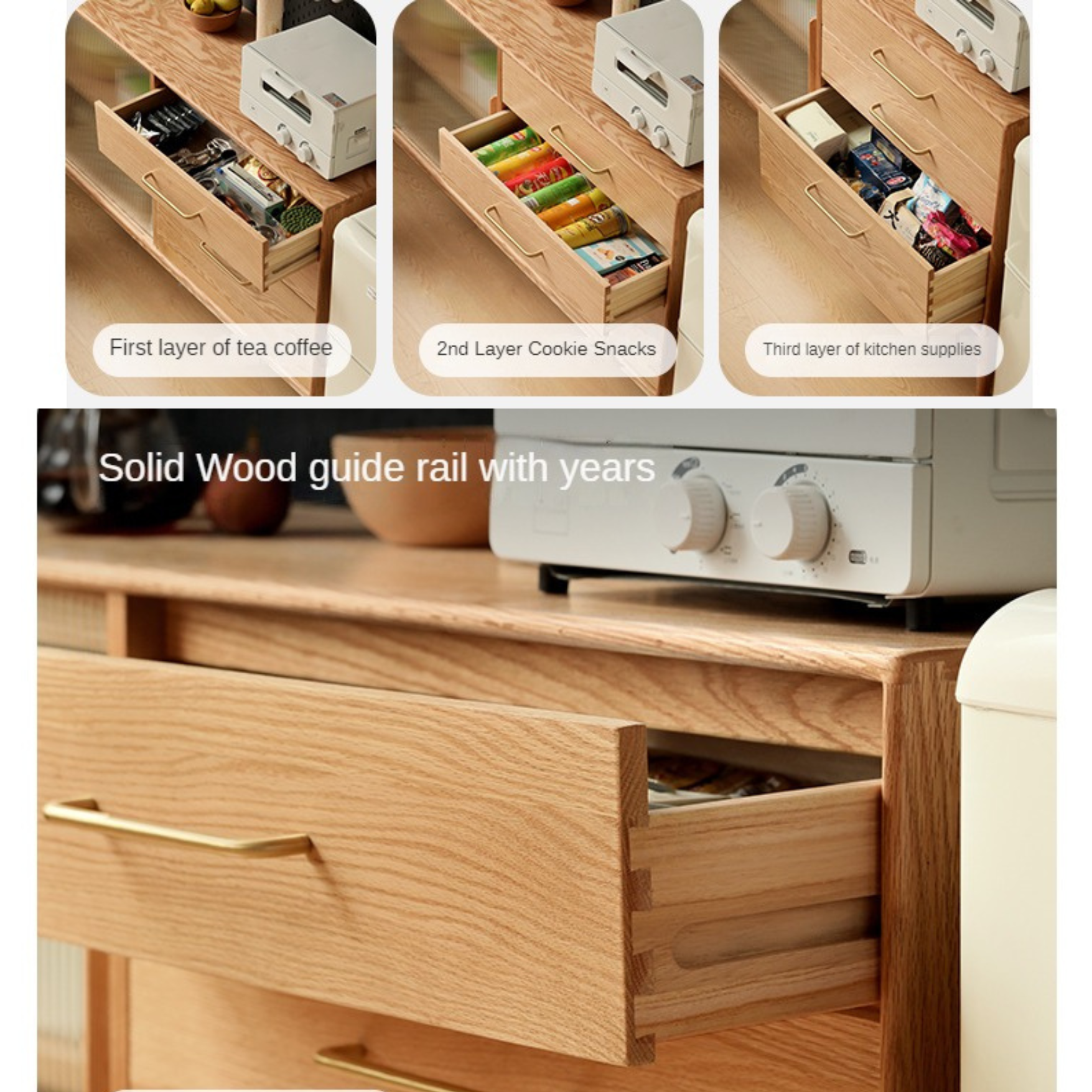 Solid Oak Wood Modern Multifunctional Sideboard - Buffet Cabinet for Dining Room, Living Room Storage & Entryway Organizer