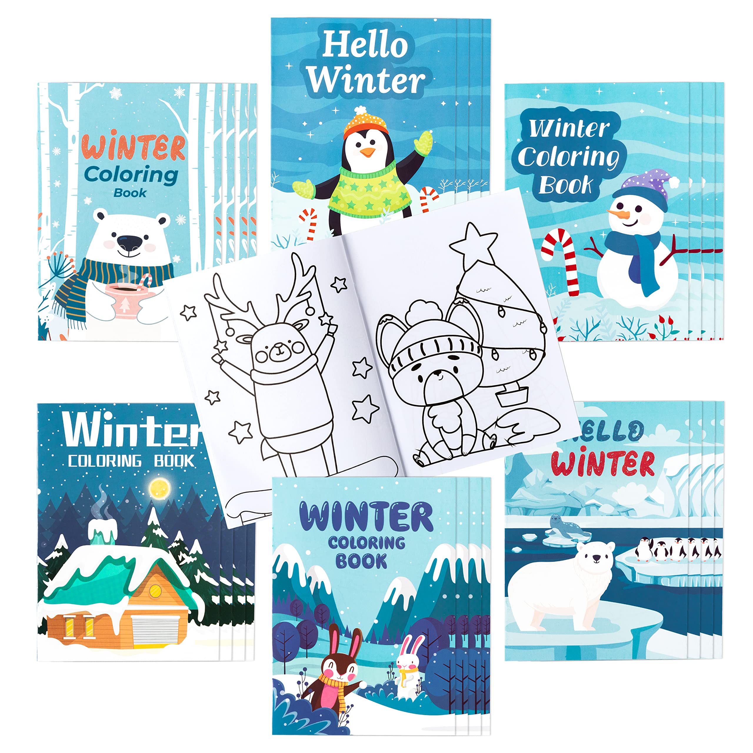 24Pcs Winter Theme Coloring Books for Kids Ages 4-8 - Snow, Snowman, Elk & Christmas Tree DIY Art Drawing Patterns - Perfect for Birthday Party Favors, Xmas Gifts, Home & Classroom Activities - Great for Holiday Crafts, Winter Break Fun & Creative Learning