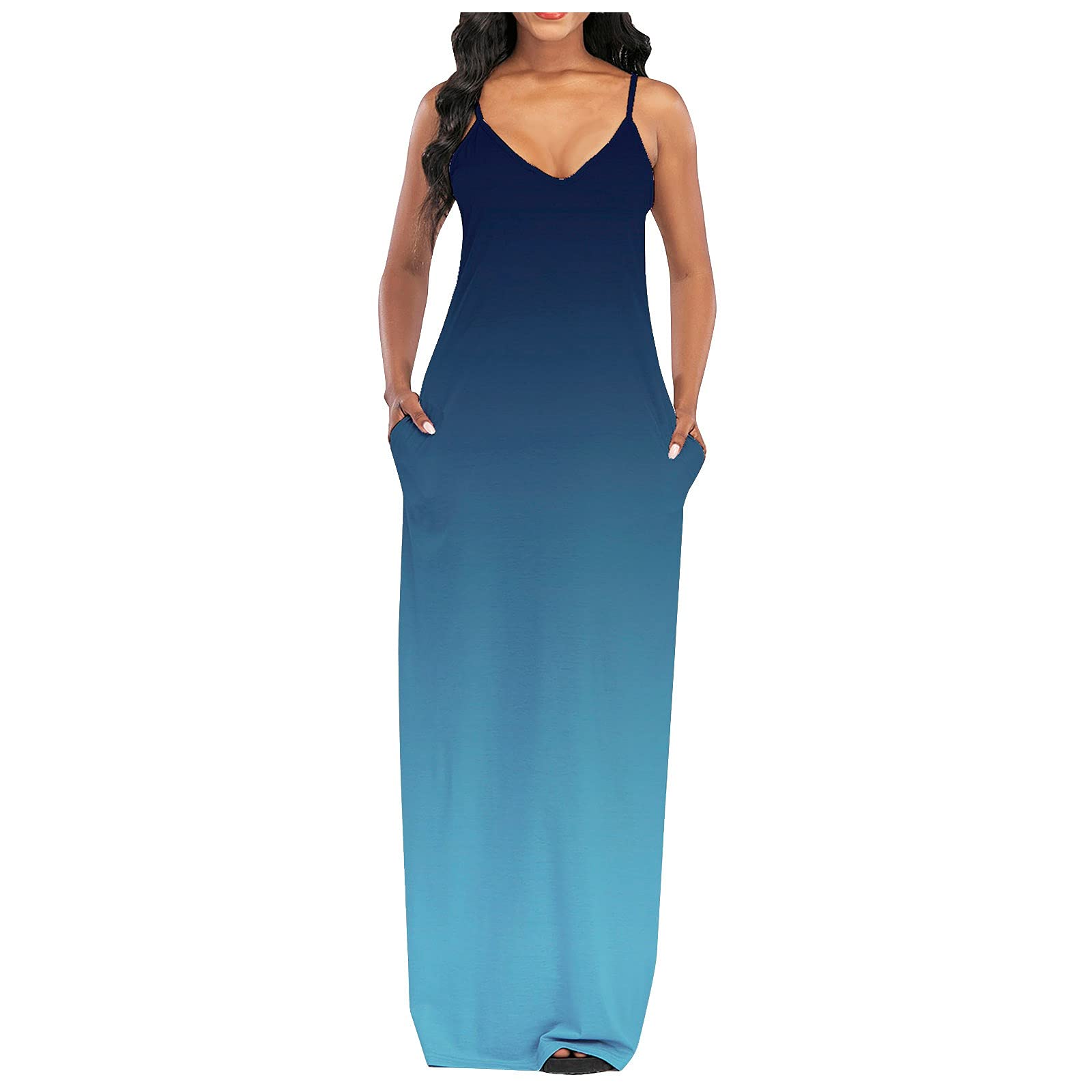 RYGHEWE Women's Maxi Dress - Sexy Boho Beach Dress for Summer 2023, Flowy Long Sundress with Side Slit, Perfect for Vacations, Pool Parties & Date Nights