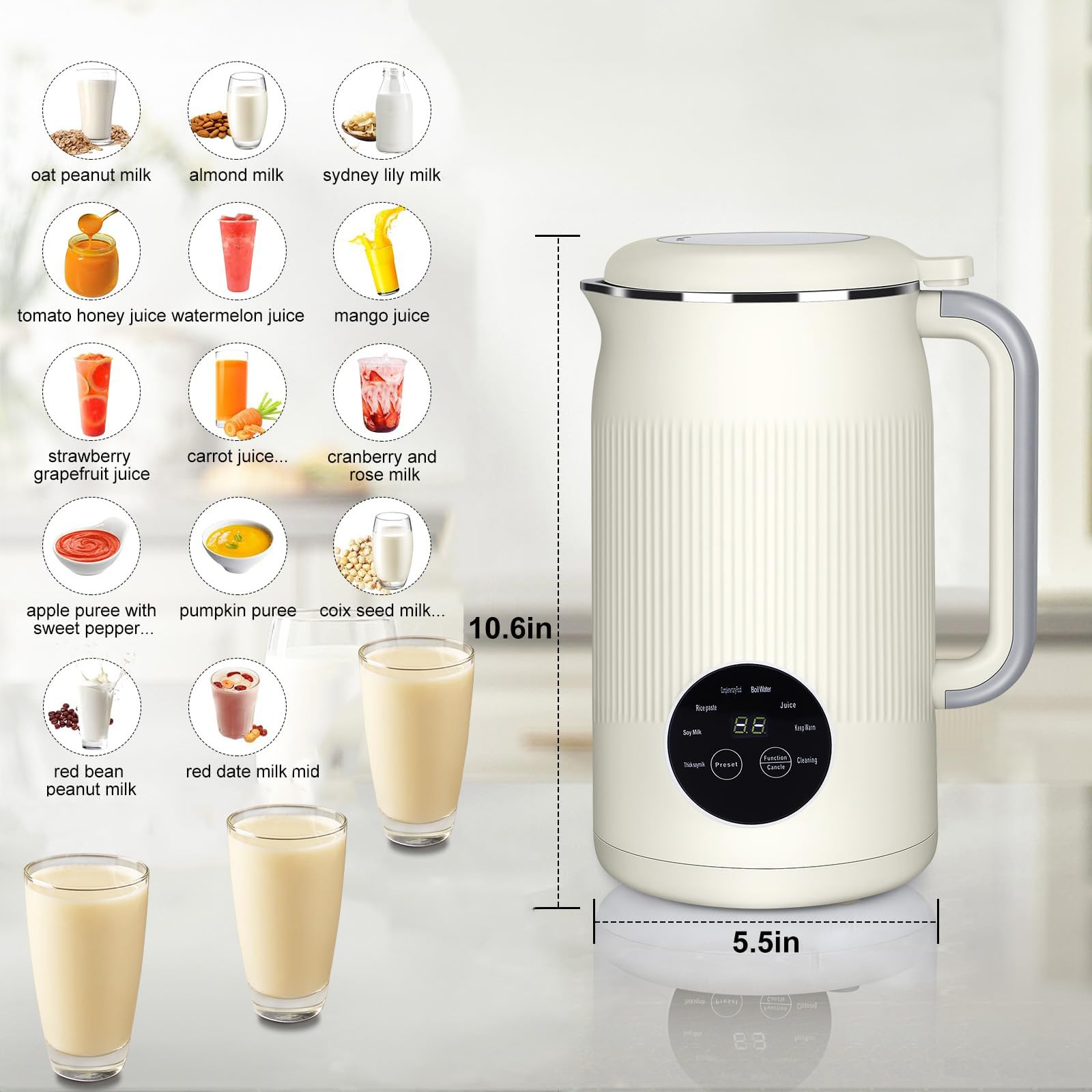 35oz Automatic Nut Milk Maker with 10 Blades - Multi-Function Soy & Oat Milk Machine (Cyan) | Perfect for Vegan, Dairy-Free, Keto Diets & Healthy Homemade Plant-Based Milk