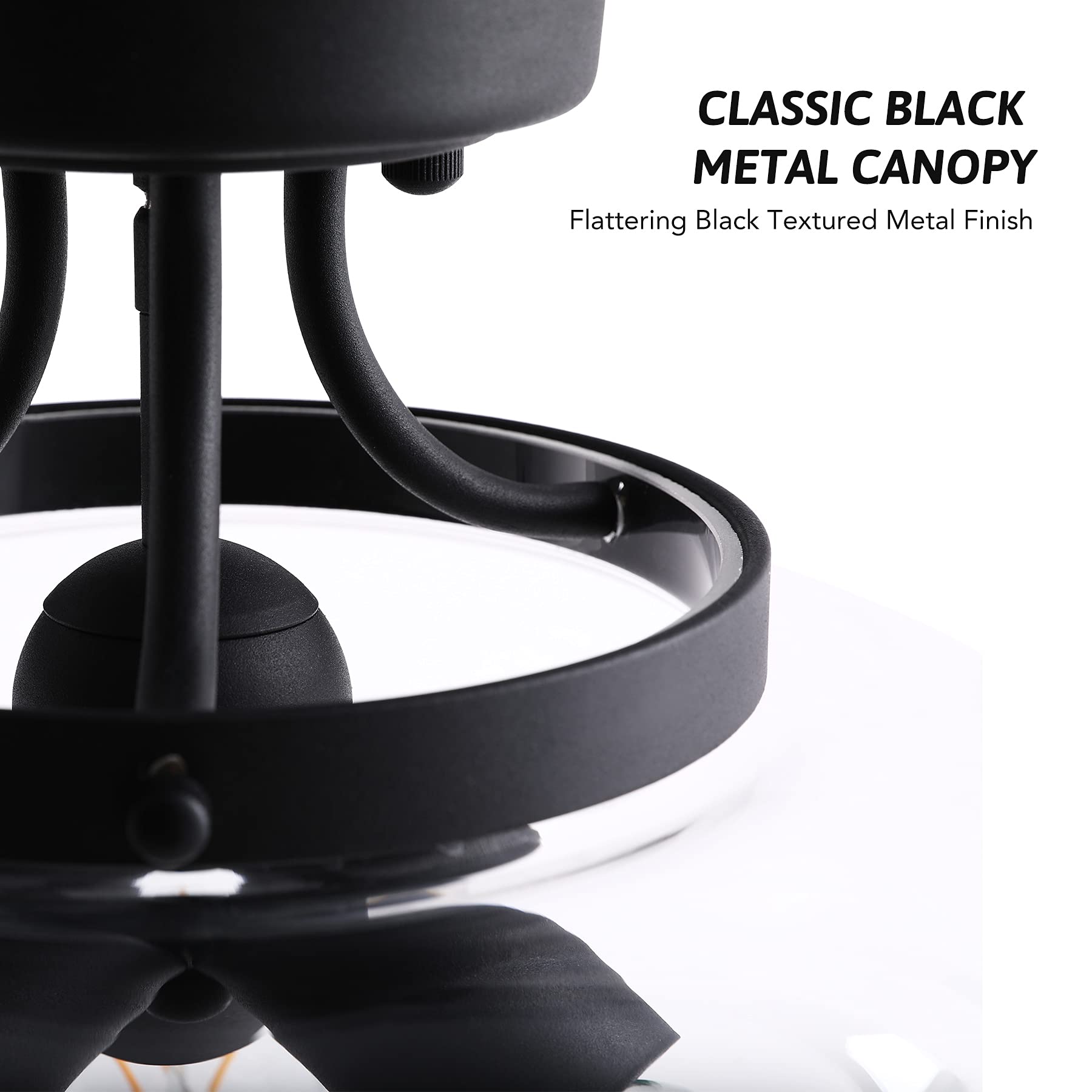 VONLUCE Modern Industrial Clear Glass Shade 3-Light Semi Flush Mount Ceiling Fixture, 35cm Matte Black Pendant Light for Kitchen Island, Dining Room, Bedroom, Hallway & Living Room - Perfect for Ambient Lighting in Modern Homes and Commercial Spaces
