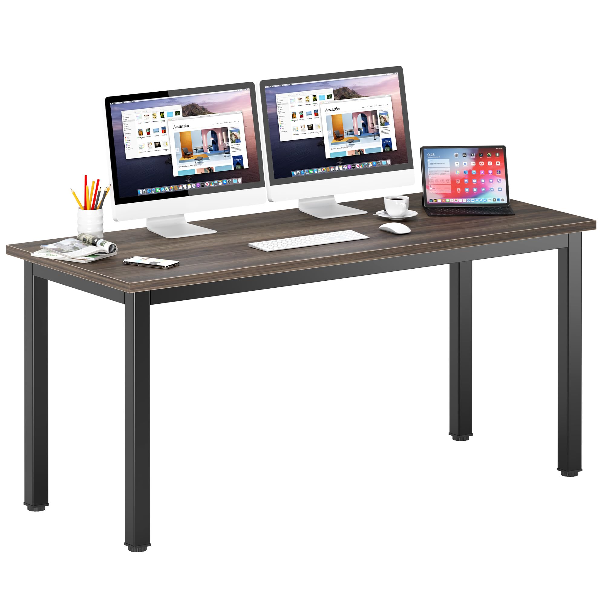 DlandHome 63 Inch Walnut Computer Desk - Home Office Desk, Writing Desk, Study Table, Gaming Desk & Workstation for Small Spaces | Perfect for Remote Work, Online Classes & Gaming Setup