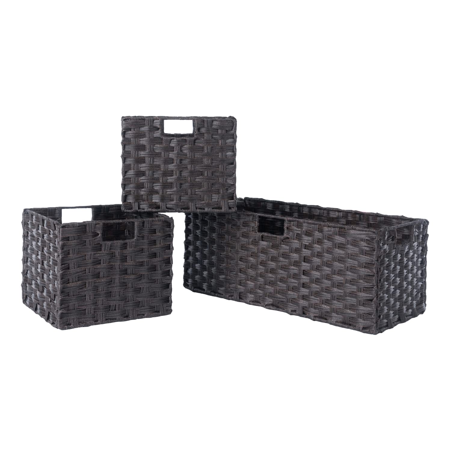Contemporary Home Decor Set of 3 Chocolate Brown Foldable Woven Fiber Storage Baskets 32.5