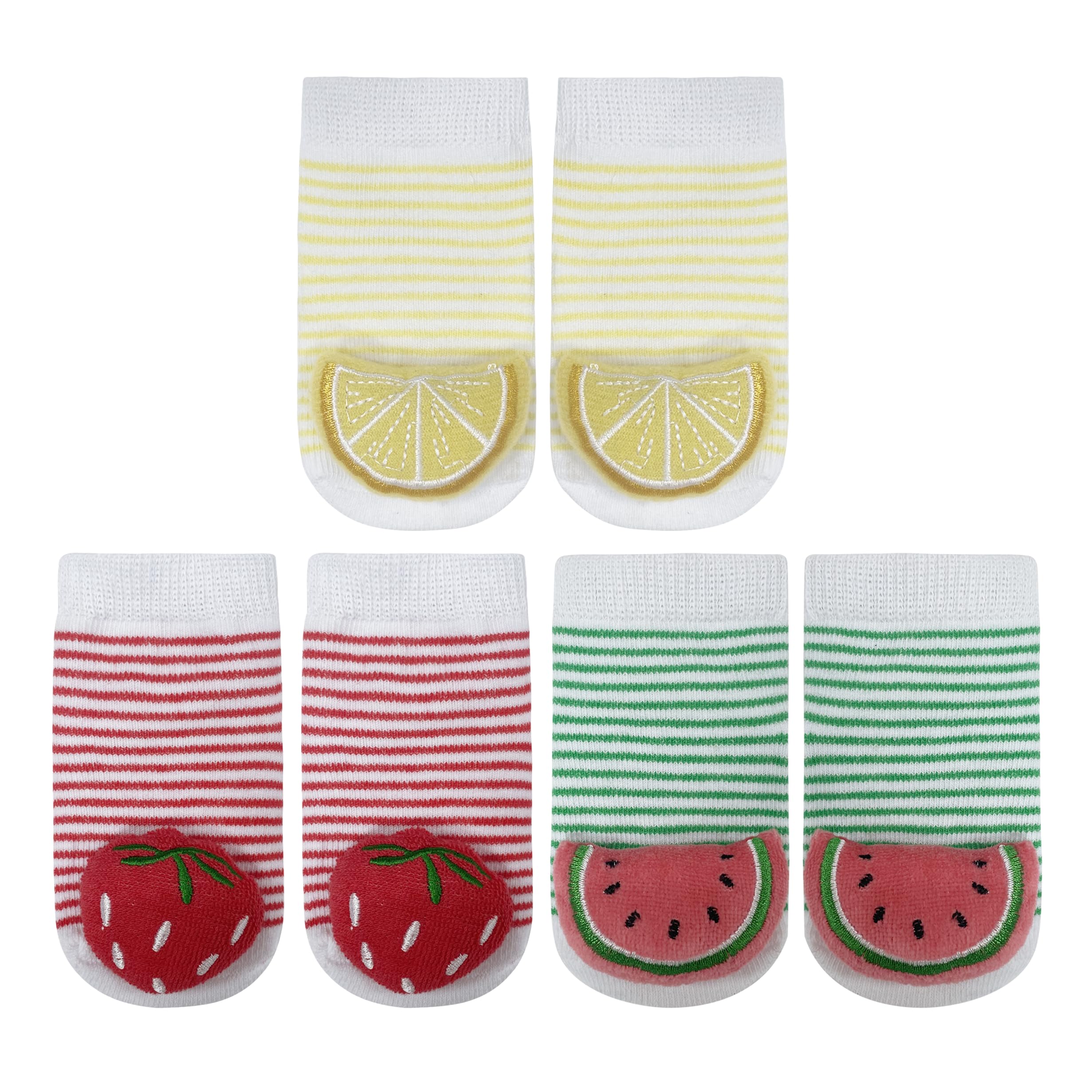 Adorable Fruit-Themed Rattle Socks for Baby Girls 0-6 Months - Lemon, Strawberry & Watermelon Design | Perfect for Playtime, Sensory Development & Cute Baby Outfits