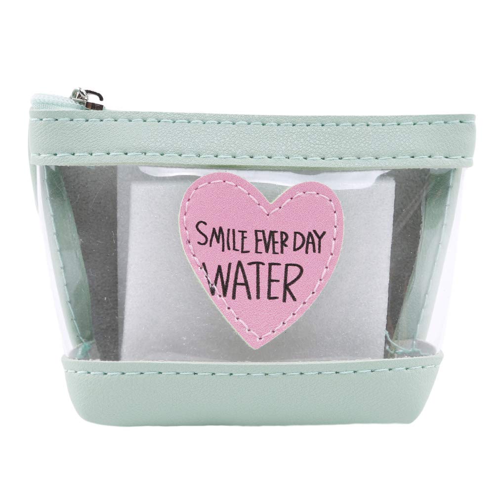 Yunzee Women's Heart Print Coin Purse - Transparent Mini Wallet with Zip Closure, Key Ring & Candy Colors - Perfect for Cards, Cash & Keys | Ideal for Everyday Use, Travel & Gifting (Green)