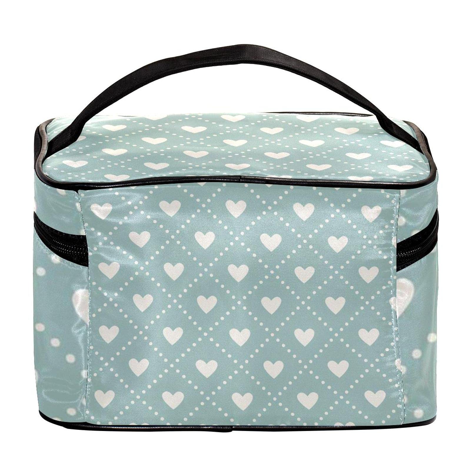 Vintage Love Hearts Print Large Travel Makeup Bag - Waterproof Cosmetic Organizer with Zipper for Women & Girls | Perfect for Travel, Gym, Beach & Daily Use