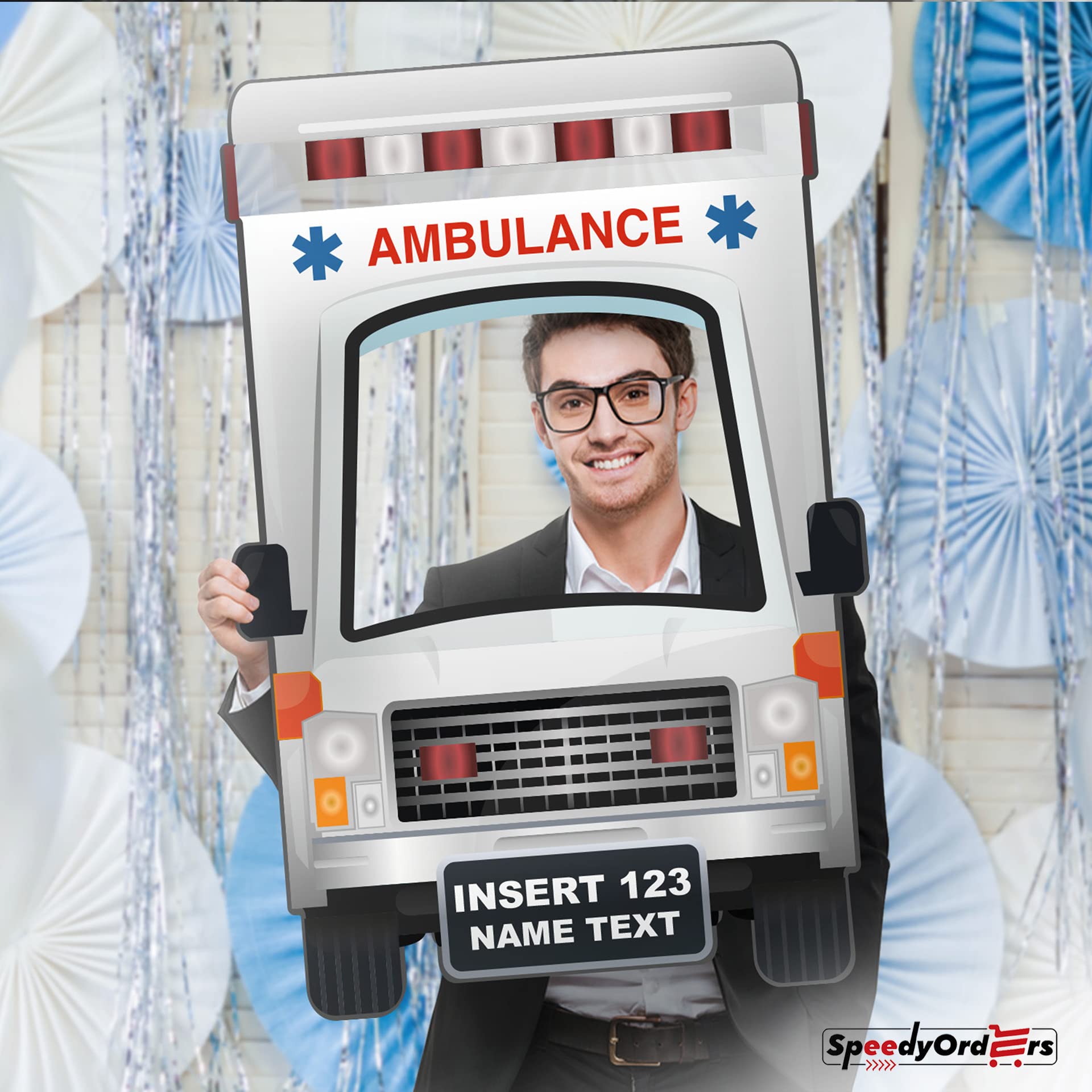 Custom Ambulance Photo Booth Frame - Personalized Nurse Graduation Party Prop - Paramedic Photo Booth Decor (Paper) - Perfect for Medical School Graduations, EMS Celebrations & Healthcare Themed Events