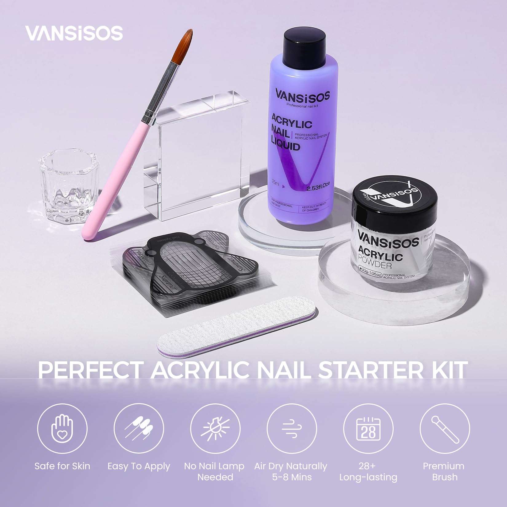 Professional Acrylic Nail Kit for Beginners - 30g Clear Acrylic Powder & 75ml Liquid Set with Nail Brush & Forms - DIY Salon Nail Extension Kit for Home Manicure & Nail Art - Perfect for Parties, Weddings & Special Occasions