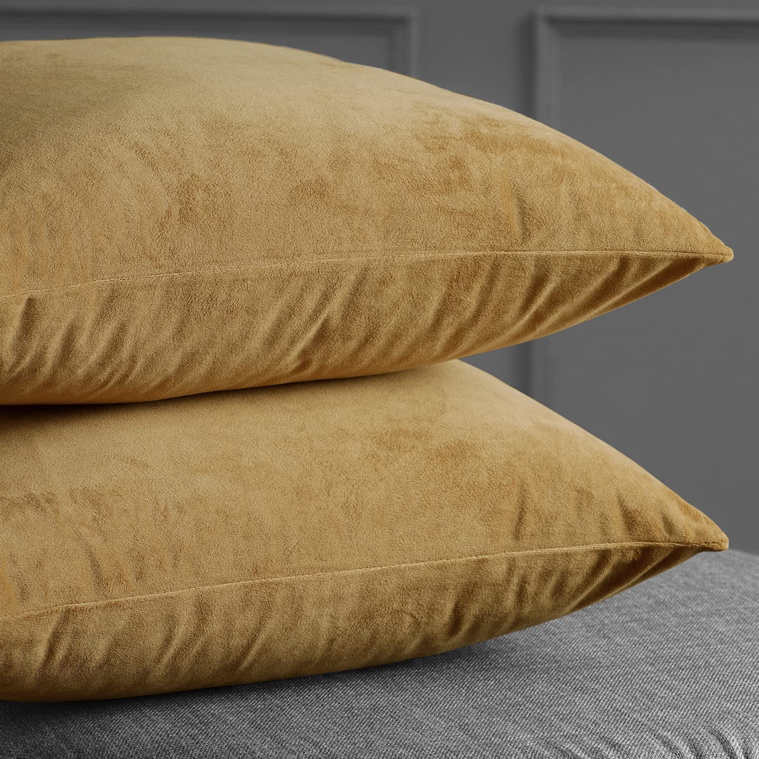 Premium Velvet Cushion Covers 18x18 Inches (Pair) - Amber Gold Luxury Pillow Covers for Sofa, Bed, Chair - Soft Signature Velvet Home Decor - HPD Half Price Drapes VPCH-140805-CC18PR