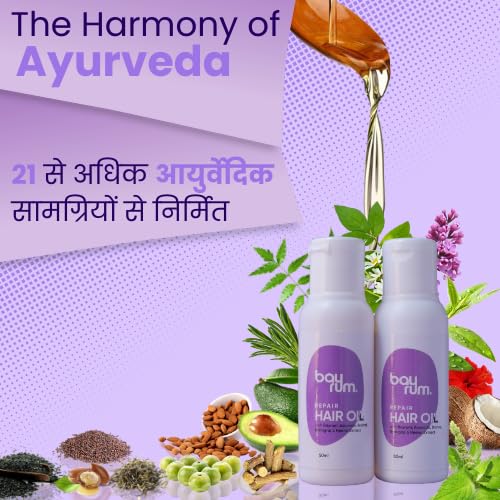 BAYRUM Herbal Hair Oil for Hair Fall Control & Regrowth with Bhringraj, Brahmi, Amla, Mulethi, Neem, Tea Tree & Jatamasi | Natural Hair Growth Treatment for Men & Women | 50+50ml | Promotes Thicker, Stronger Hair for Daily Care & Scalp Health
