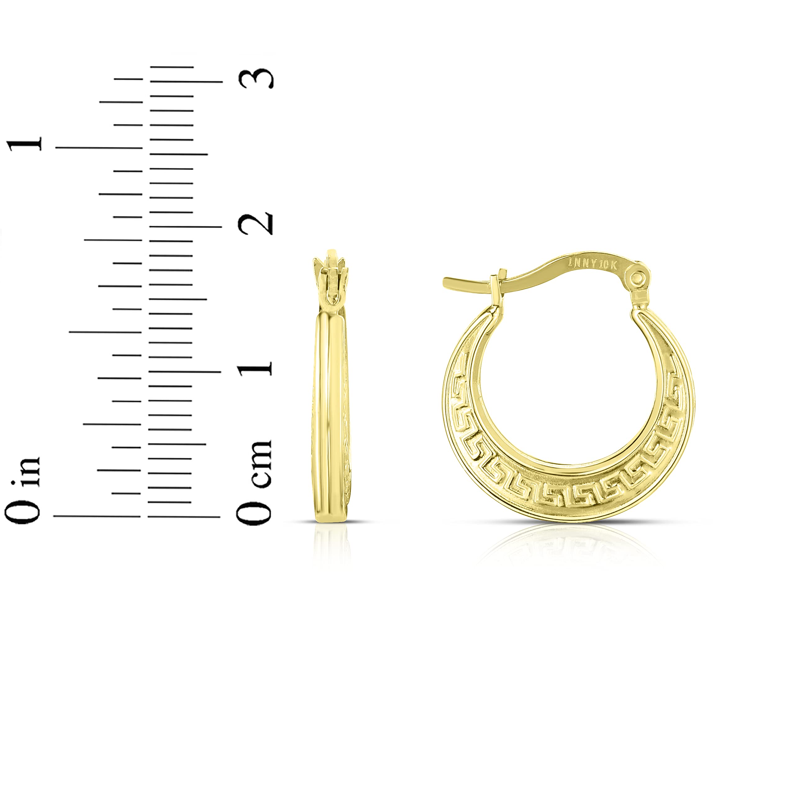 10K Yellow Gold Greek Key Hoop Earrings for Women - Classic Elegant Jewelry Gift for Weddings, Parties & Everyday Wear