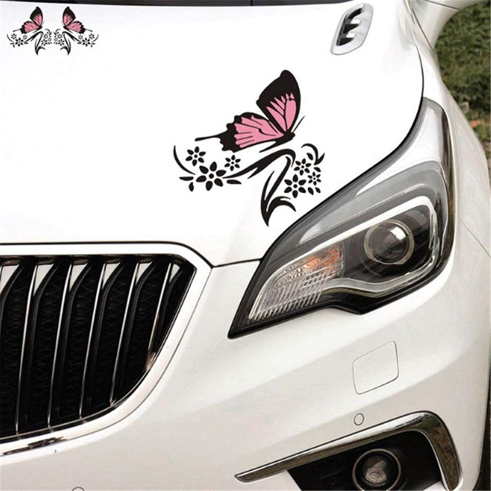 Butterfly & Flower Car Decals for Women - Vinyl Car Stickers for Side Hood - Universal Scratch-Resistant Decals for Cars & SUVs (Pink Black) - Perfect for Personalizing Your Vehicle & Hiding Scratches