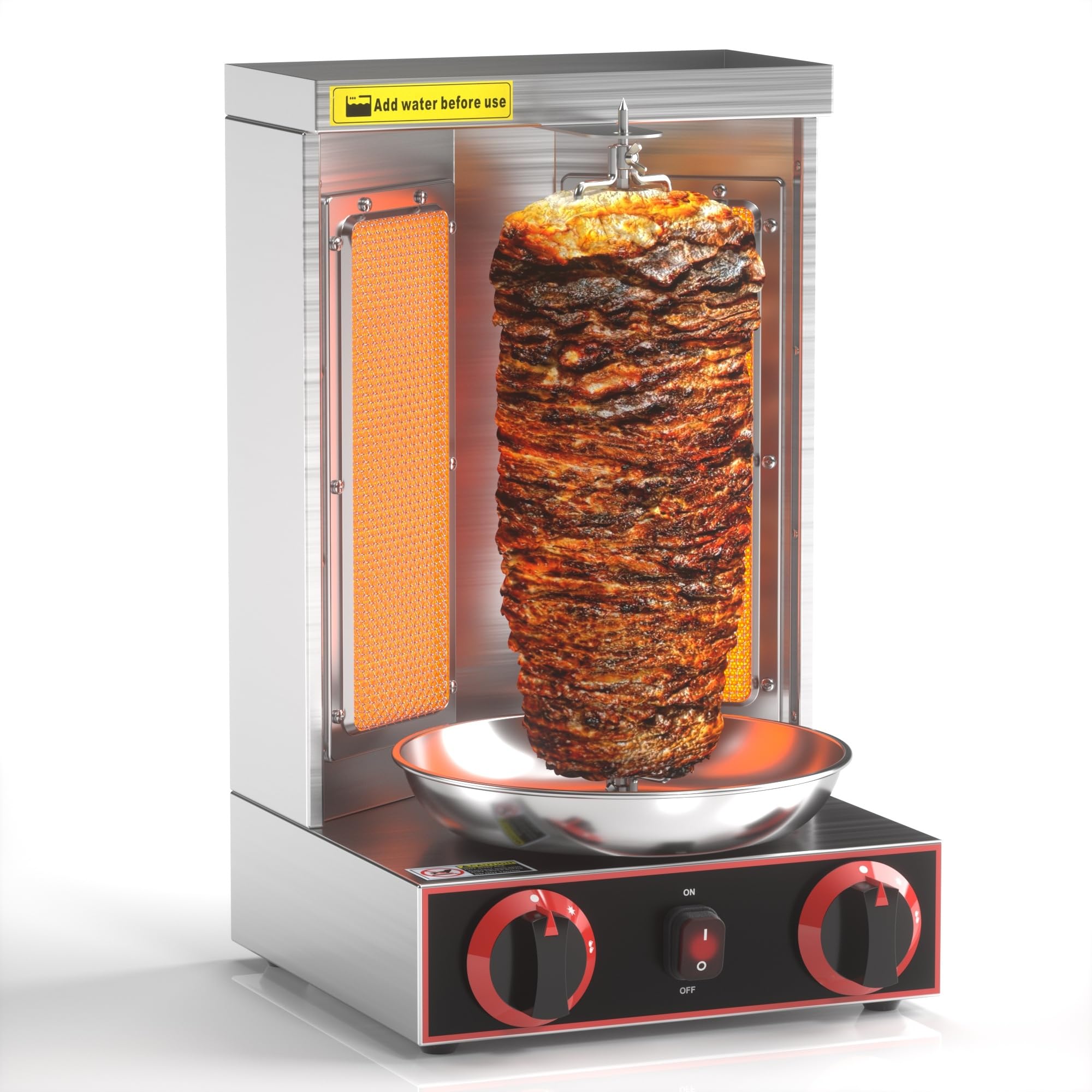 Commercial & Home Use Shawarma Machine - 2 Burner Vertical Doner Kebab Grill - 110V Propane Gas Stainless Steel Broiler - Perfect for Restaurants, Food Trucks & Home Kitchens
