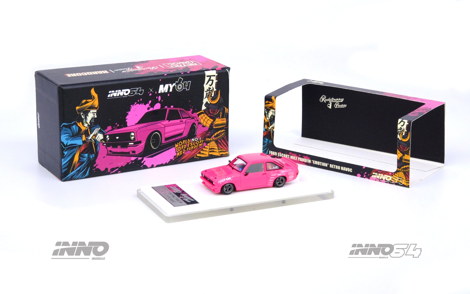 INNO64 1/64 Scale Ford Escort MK2 Pandem Emotion Retro Havoc Diecast Model Car - Perfect for Collectors, Display, and Racing Scenes