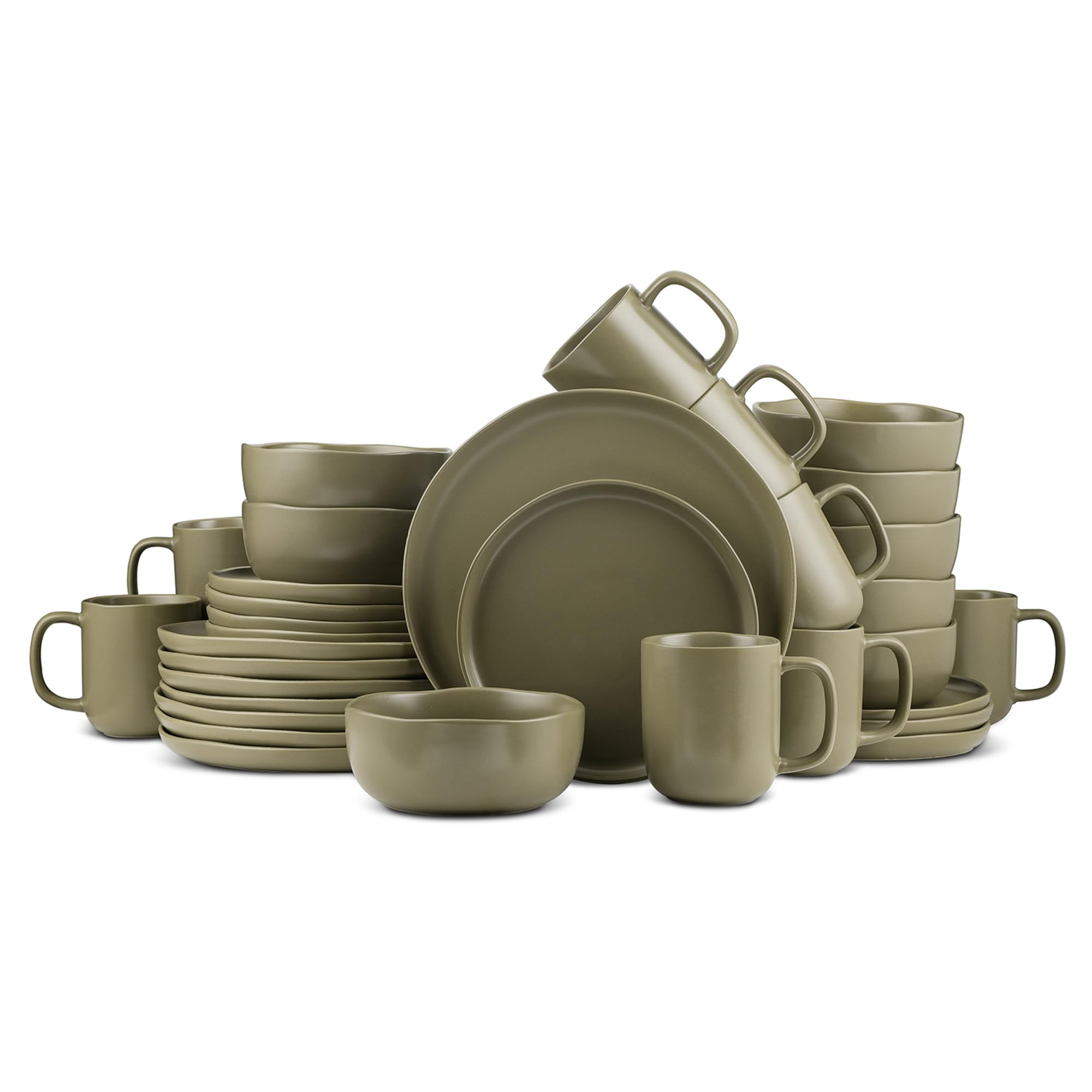Stone Lain Tom Stoneware 32-Piece Reactive Glaze Dinnerware Set - Plates & Bowls for 8, Microwave & Dishwasher Safe, Elegant Olive Design - Perfect for Family Dinners, Restaurants & Dinner Parties