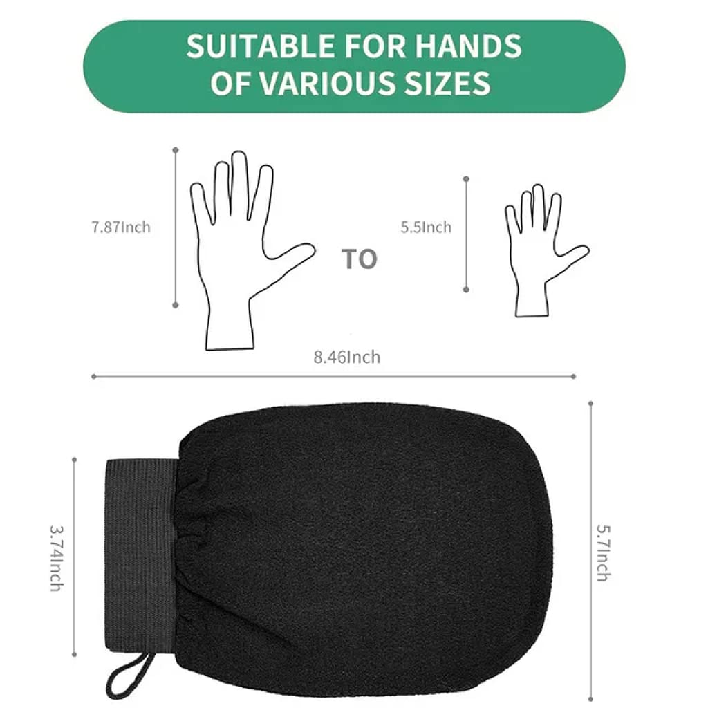 HAUSHUT 100% Viscose Fiber Reusable Exfoliating Bath Gloves for Dead Skin & Tan Removal - Soft Body Scrub Mittens for Men, Women & Girls (Black, 1 Pair) - Perfect for Spa, Shower & Skincare Routine