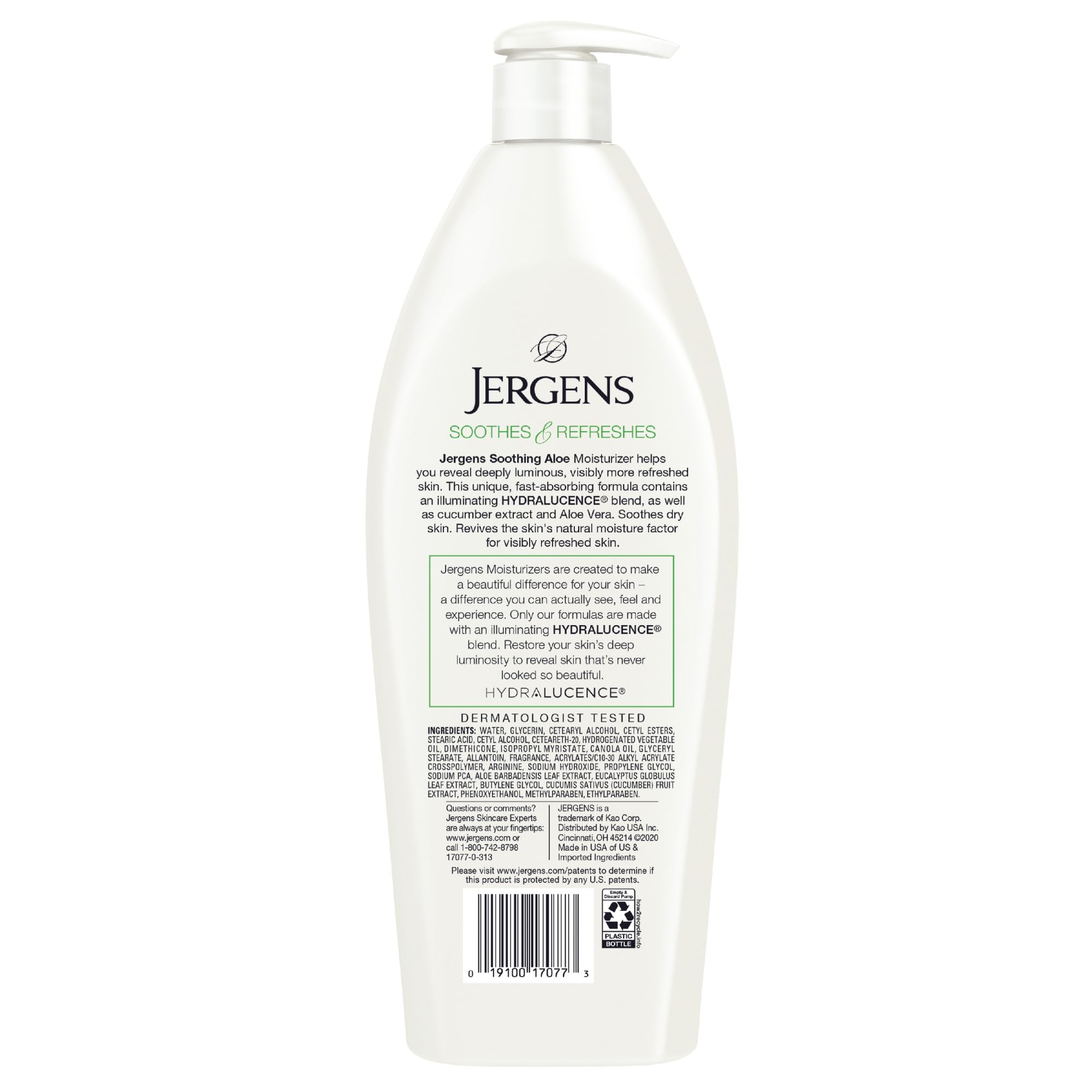 Jergens Soothing Aloe Vera Body Lotion & Hand Moisturizer - Hydrating Cucumber Extract, Dermatologist Tested, 21 Oz - Perfect for Dry Skin Care & Daily Moisturizing Routine
