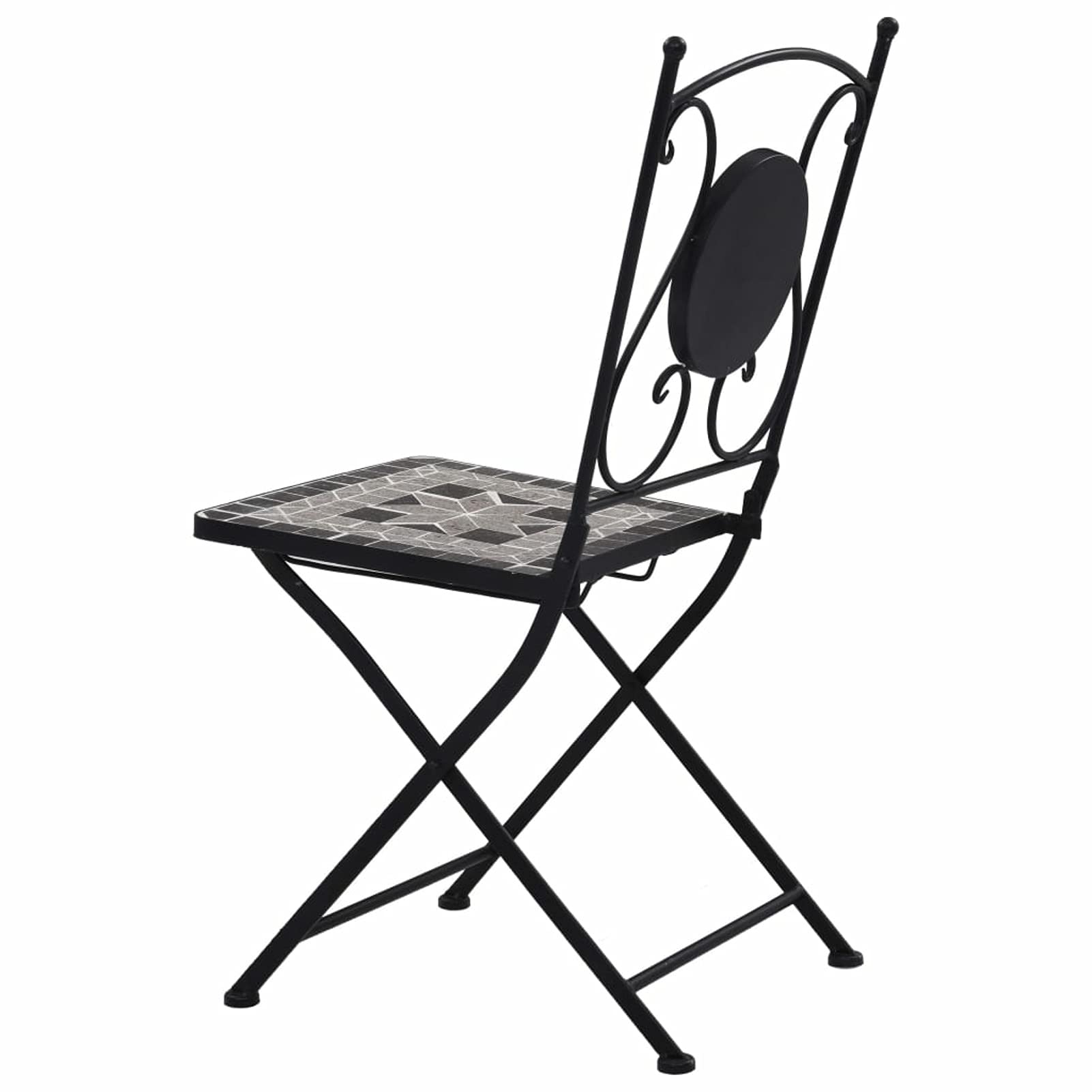 Gray Mosaic Patio Table Set with 2 Bistro Chairs - Outdoor Garden Dining Decor, Mosaic Plant Stand for Backyard, Deck & Poolside Use