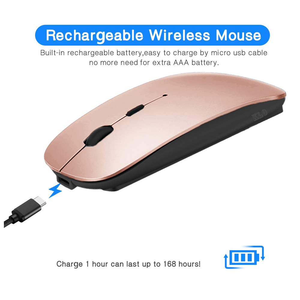Rechargeable Bluetooth Mouse for MacBook, MacBook Air, MacBook Pro, iPad - Wireless Mouse for Laptop, Notebook, PC, Chromebook (Rose Gold) - Perfect for Office, Home, Travel & Remote Work