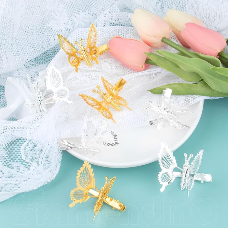 Staila 6 PCS 3D Hair Clips - Gold & Silver Metal Moving Butterfly Hair Barrettes for Women & Girls | Cute Hair Accessories for Parties, Weddings & Daily Styling